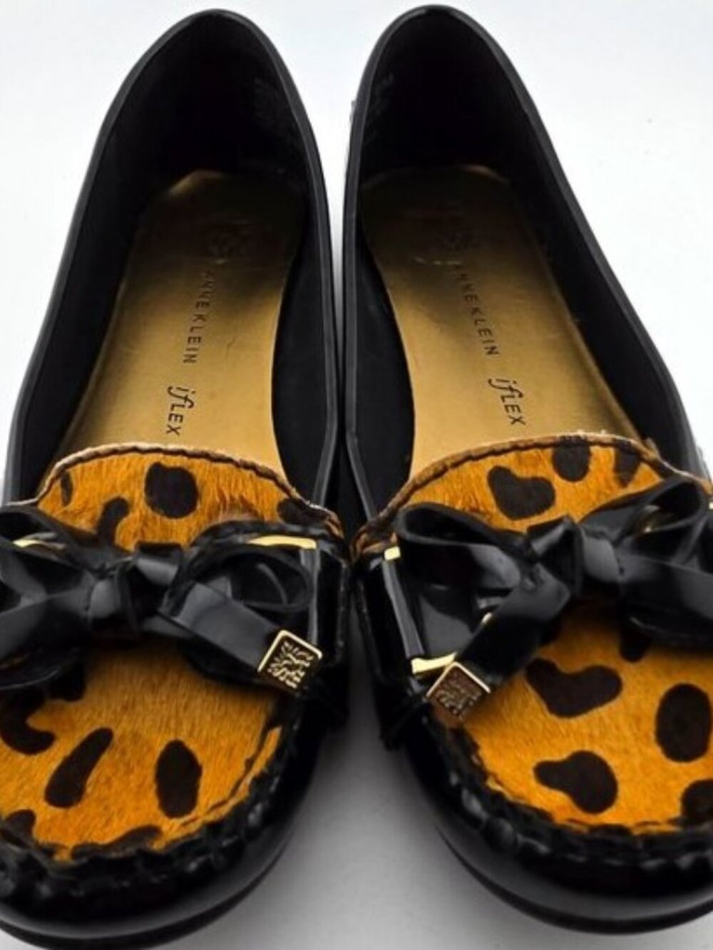 Anne Klein Konrad Leopard Calf Hair Patent Leather Loafers Women's Size 6M